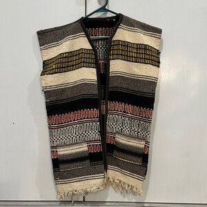 Vintage Striped Sleeveless Vest with Fringe.